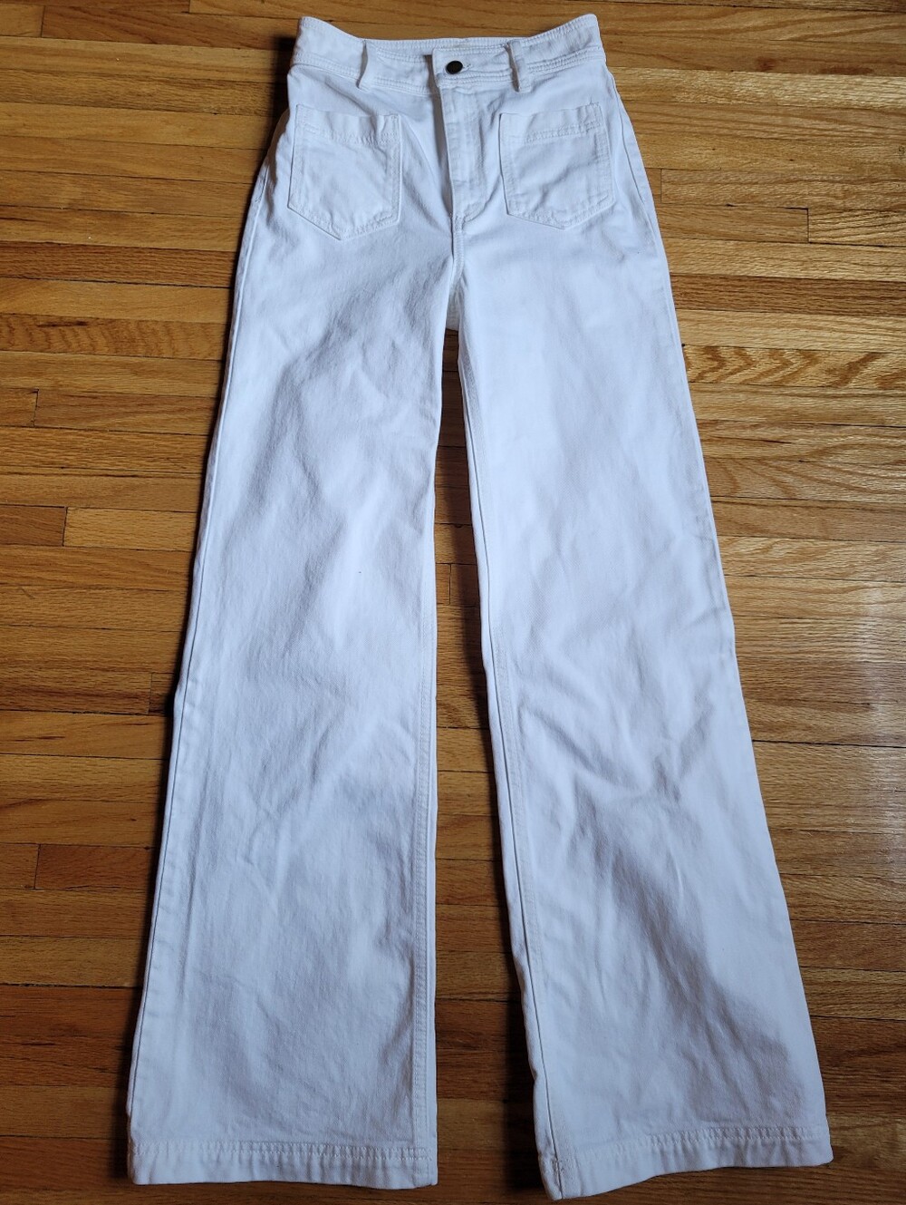Sézane The 70's Trousers Crisp White High Waisted Patch Pocket Jeans 36 US 4
